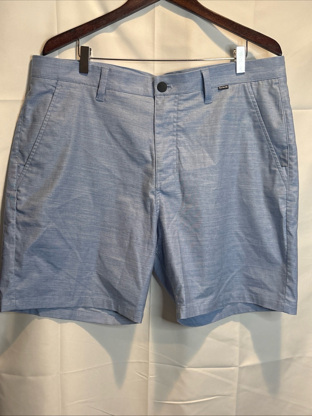 Hurley Men's Light Blue Flat-Front Shorts